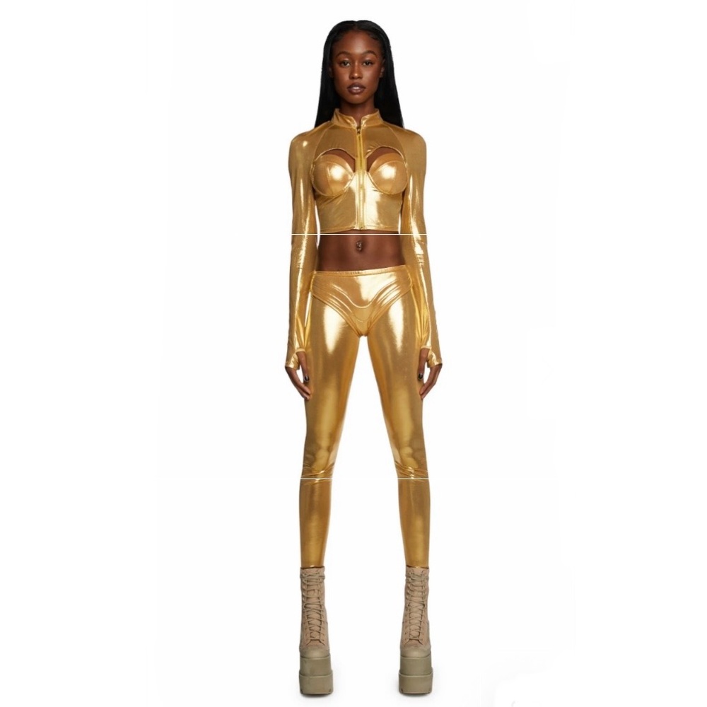 Dolls Kill “Robotic Bestie” Gold Metallic set